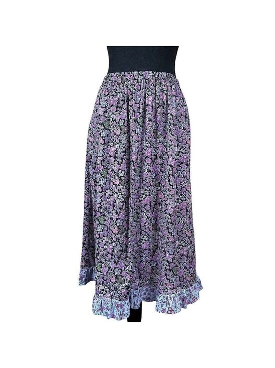 701 Dresses & Skirts - 701 Vintage Purple Floral Ruffle Hem Cottagecore Maxi Skirt Size M